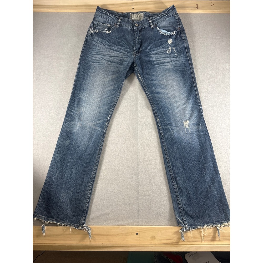 Jordan Craig Mens Distressed Straight‎ Leg Jeans Medium Wash Frayed Hem 35x33